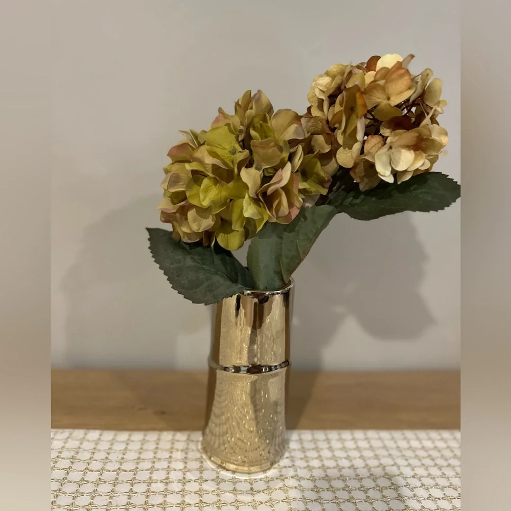 Elegant Gold Vase with Artificial Hydrangeas